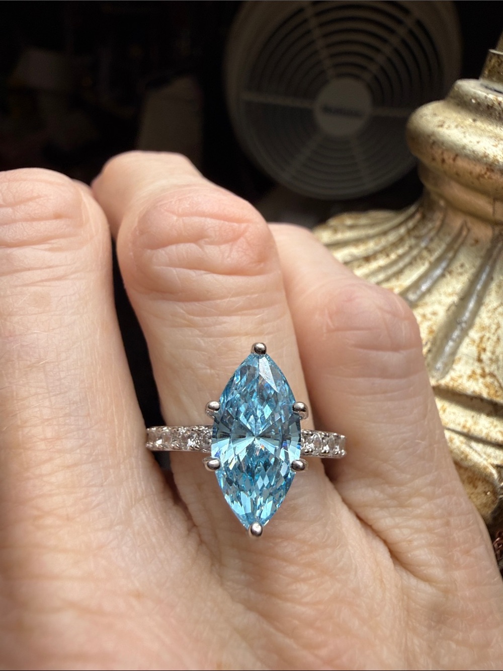3 CT Elegant Marquise Blue AQUAMARINE Gemstone Ring Moissanite Diamonds 925 SS